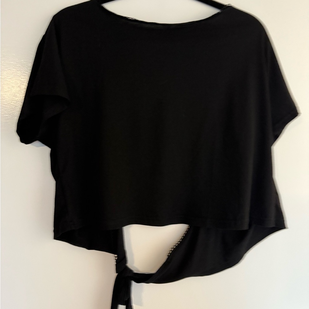 SHEIN Black Crop Tie Front Short Sleeve T-Shirt